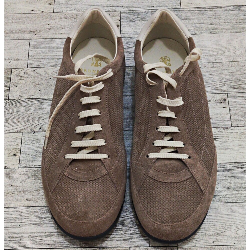 Brunello Cucinelli Men's Brown/White Suede Lace-Up Sneakers EU 44 US 11